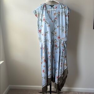Lauren Ralph Lauren Dress Size Large Women’s Floral Satin Midi High Low Sleevele